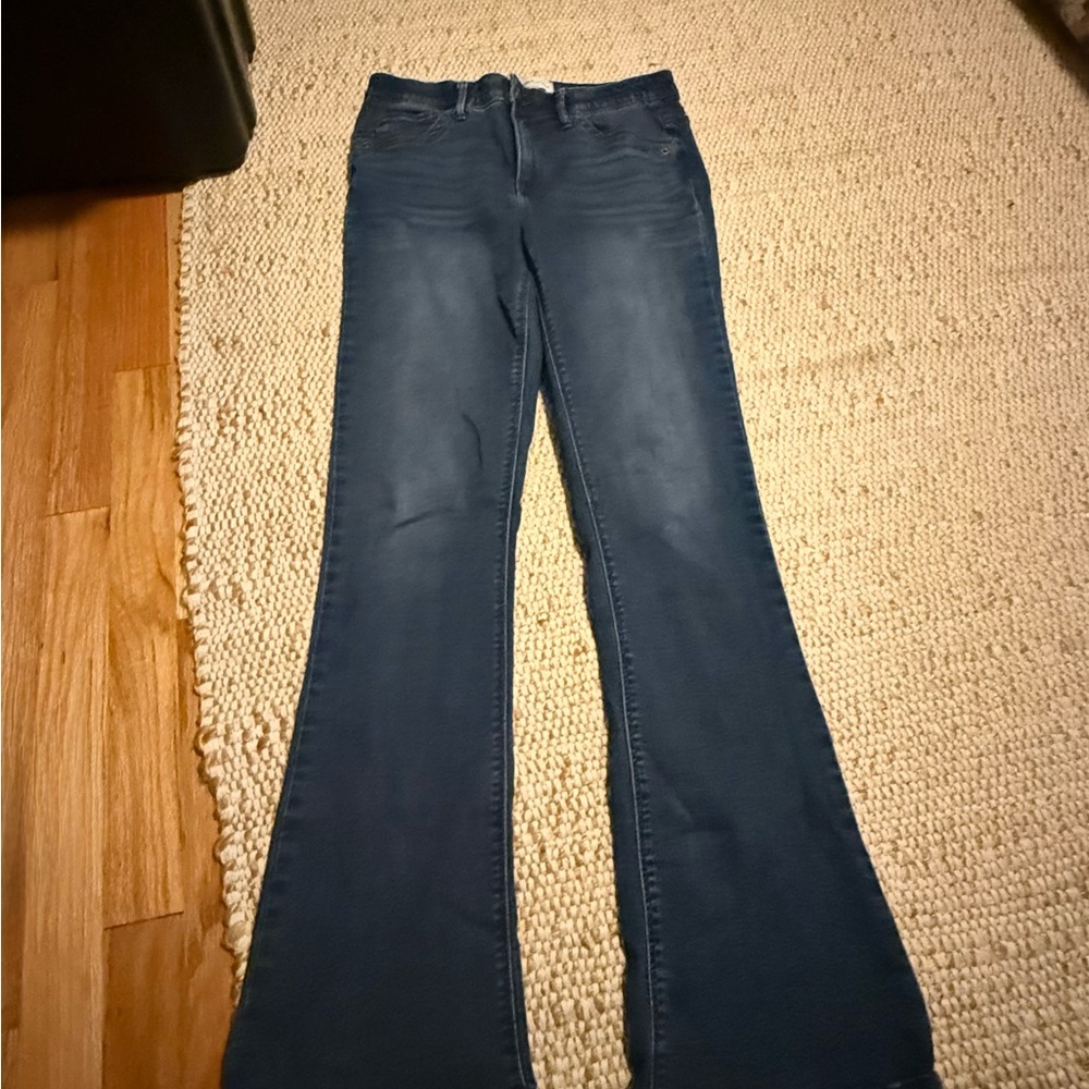 Wide Leg Flared Jeans in Dark Blue